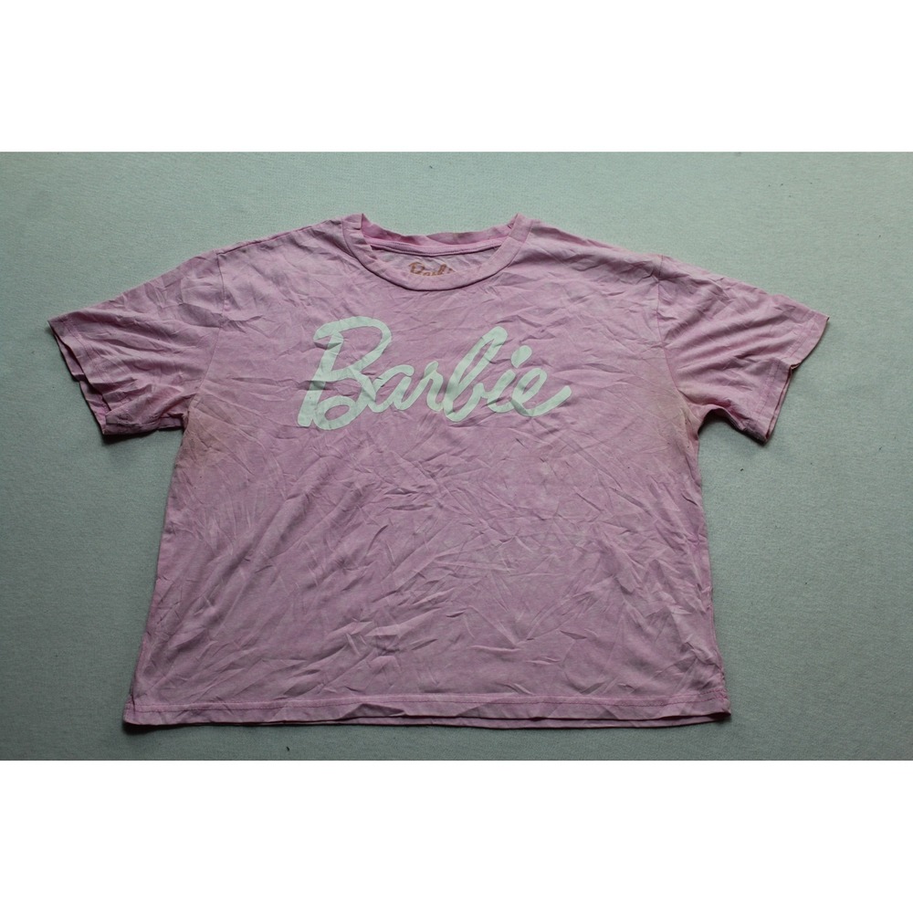 Barbie Graphic T-Shirt Women Large Pink Good Short Sleeve Acid Wash Logo Tee